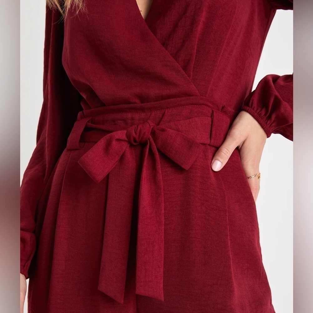 NWOT In the City Burgundy Surplice Long Sleeve Jumpsuit - Picture 5 of 10